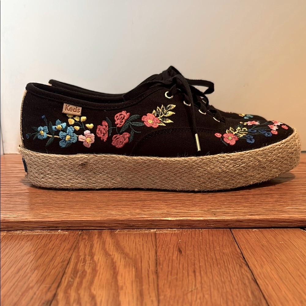 Rifle Paper Co X Keds Wildwood floral embroidered espadrille lace up sneakers